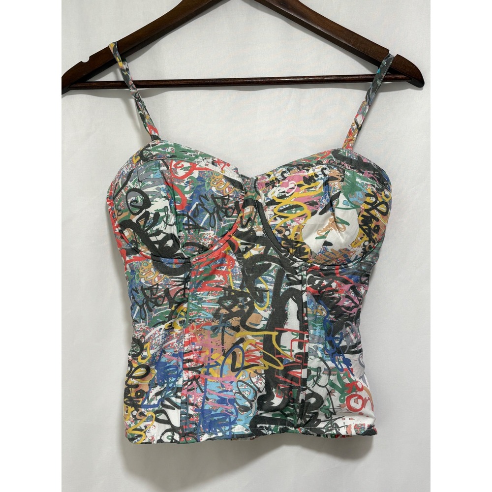 Live 4 Truth Multicolor Graffiti Print Corset Bustier Top Y2K Streetwear small